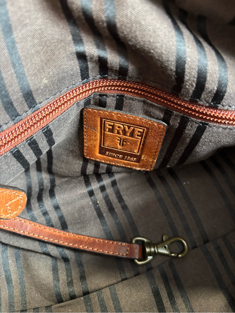 Frye Brown Leather Roxanne Satchel with Brass Hardware - Picture 3 of 6